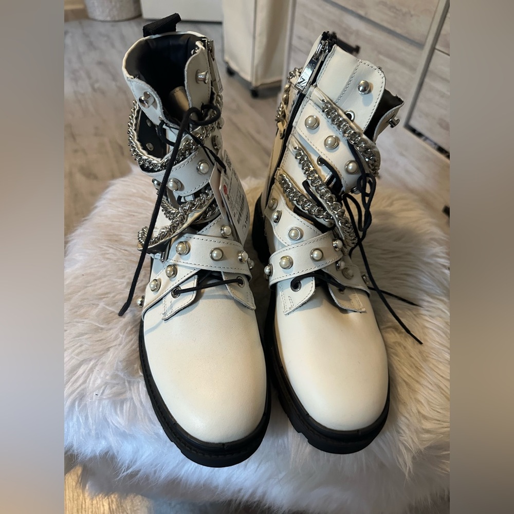 Zara Leather and Pearl boots NWT